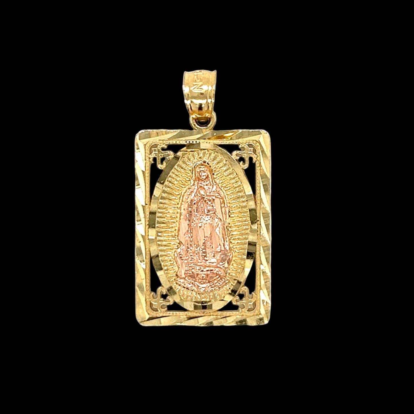 14K Gold Virgin Mary Two Tone Pendant