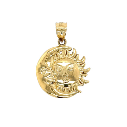 14K Gold Moon & Sun Face Pendant