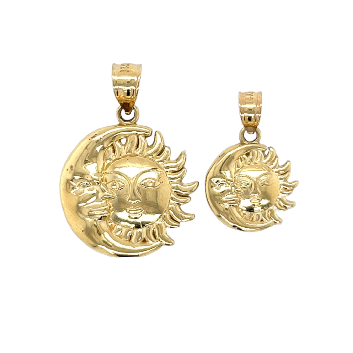 14K Gold Moon & Sun Face Pendant