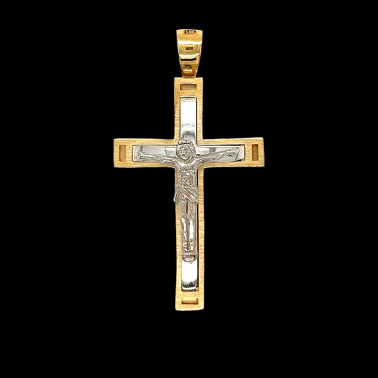 14K Gold Jesus Two Tone Cross Pendant