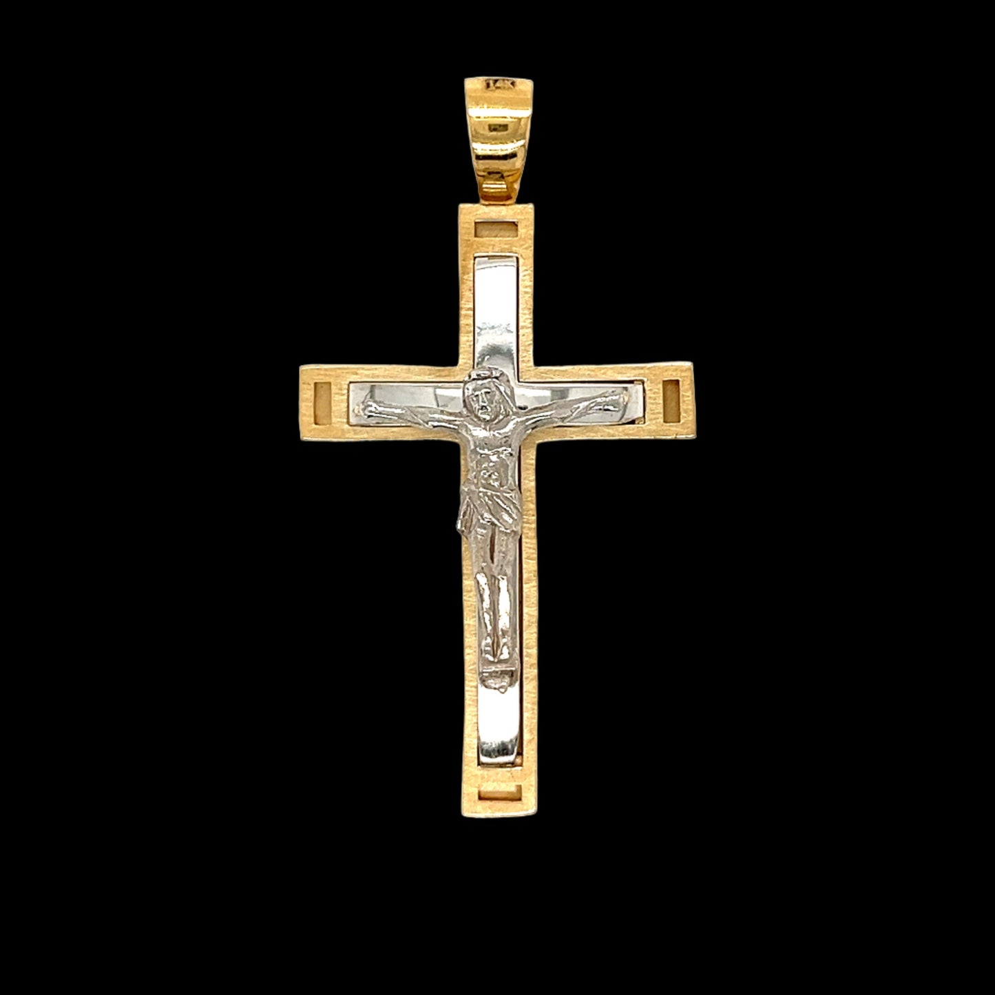 14K Gold Jesus Two Tone Cross Pendant