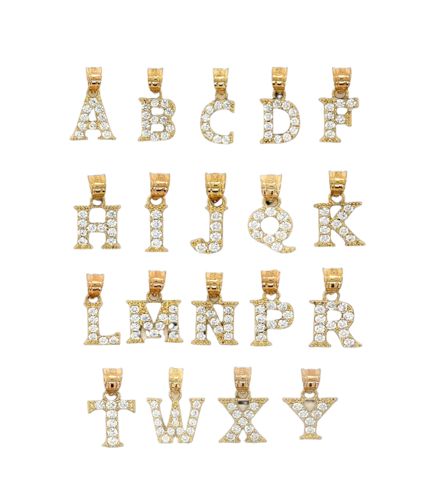 14K Gold Initials With CZ Pendants