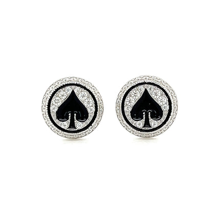 Poker Ace Spades 0.65CT Moissanite Round Sterling Screw Unisex Earrings - M2000019