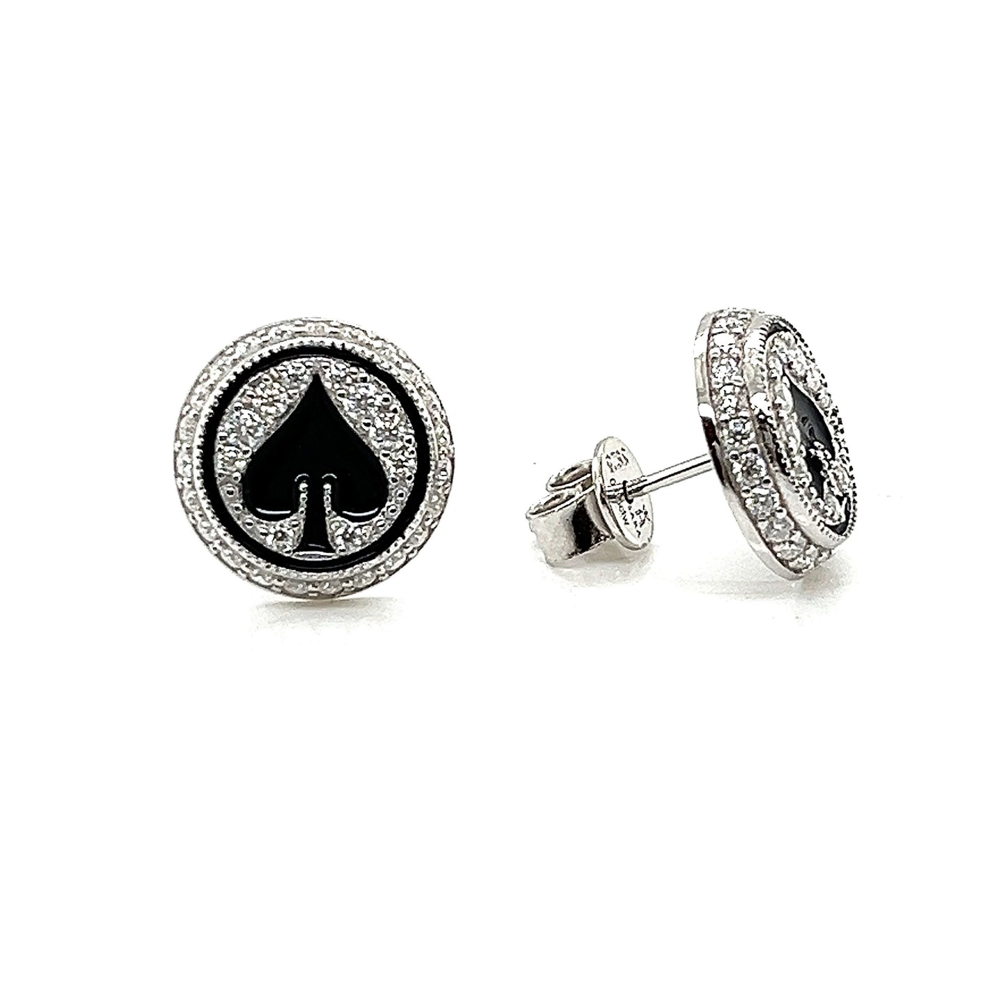 Poker Ace Spades 0.65CT Moissanite Round Sterling Screw Unisex Earrings - M2000019