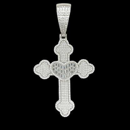 Moissanite Sterling 2" Heart Cross Pendant Charm - M400069