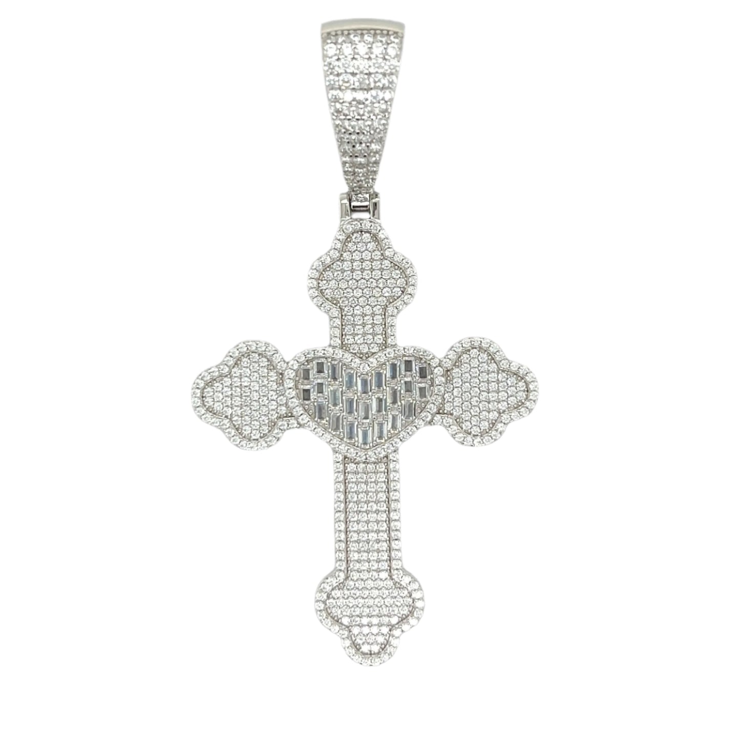 Moissanite Sterling 2" Heart Cross Pendant Charm - M400069