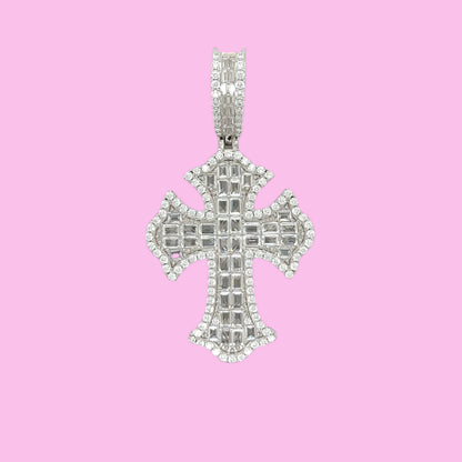 925 Sterling Silver Moissanite 1.5" elegant Cross Pendant Charm - M400079