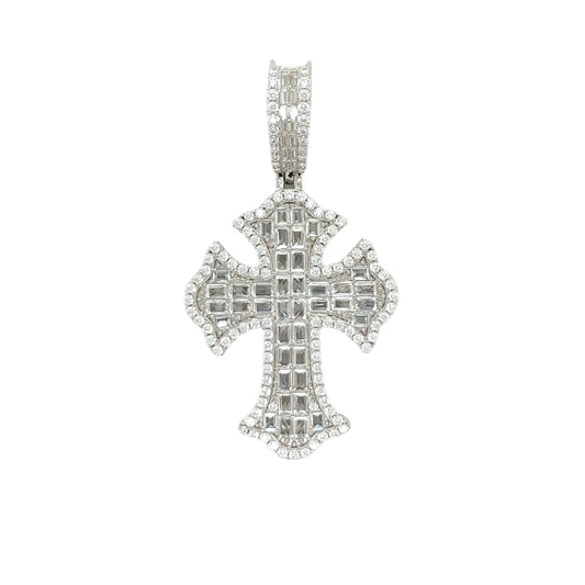 925 Sterling Silver Moissanite 1.5" elegant Cross Pendant Charm - M400079