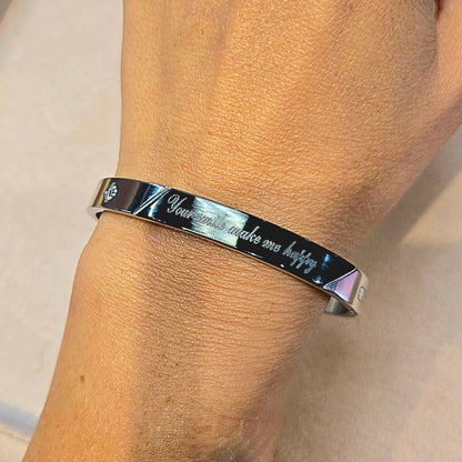 Custom Jewelry 'your smile make me happy' Bangle Stainless Steel Cubic Zirconia Bracelet