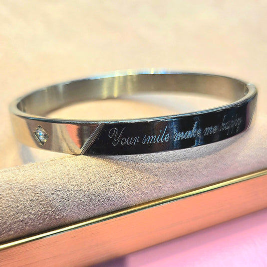 Custom Jewelry 'your smile make me happy' Bangle Stainless Steel Cubic Zirconia Bracelet