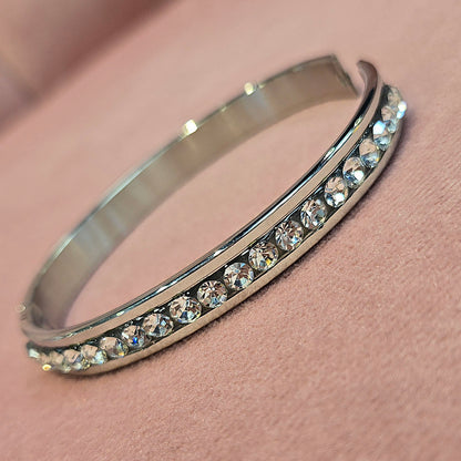 Cubic Zirconia Band High Polished Stainless steel bangle bracelet