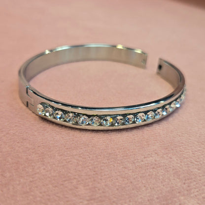 Cubic Zirconia Band High Polished Stainless steel bangle bracelet