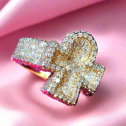 14K Gold Natural Diamonds Iced Out 3D Ankh Ring - EXRG2069