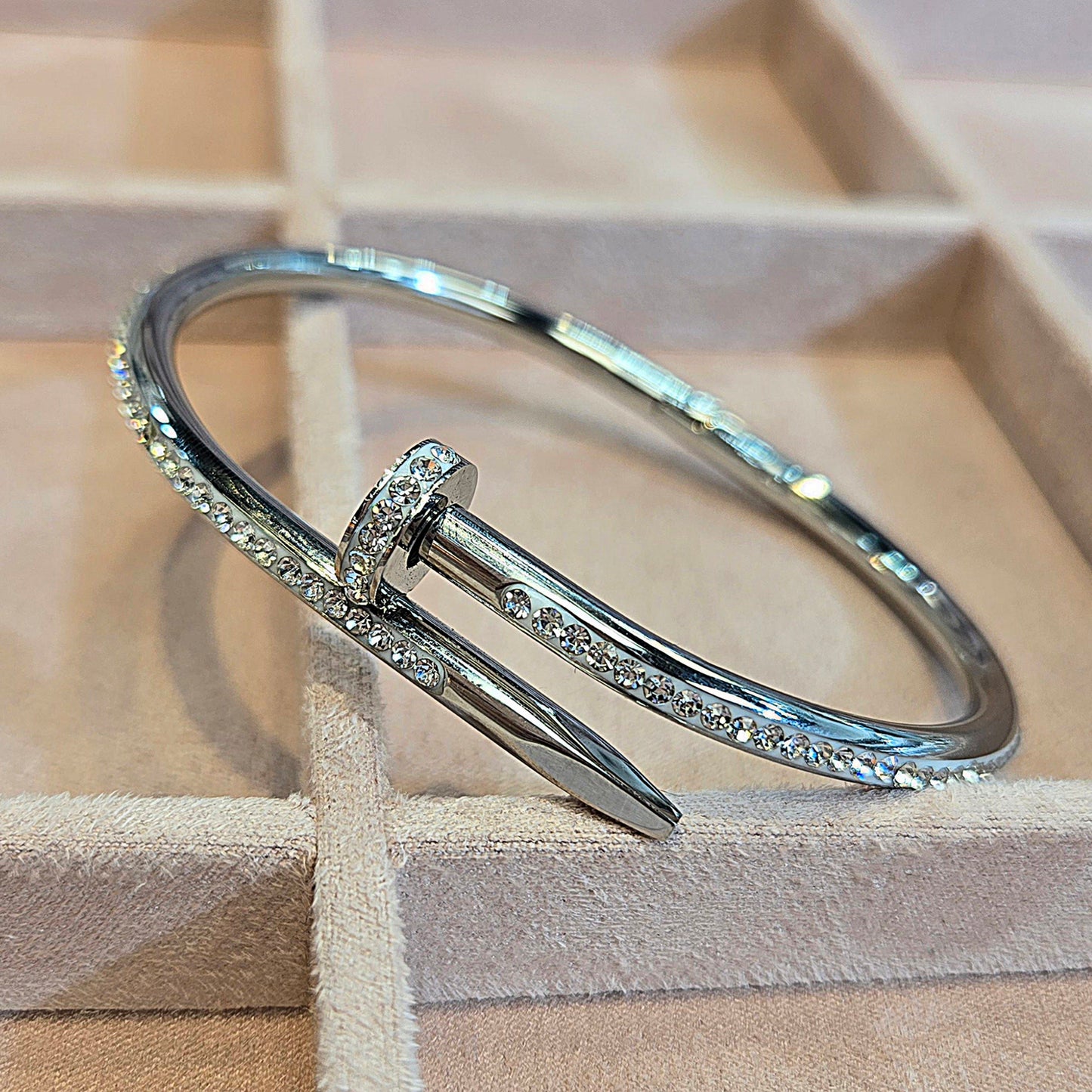 Nail Bangle Stainless Steel Cubic Zirconia Bracelet