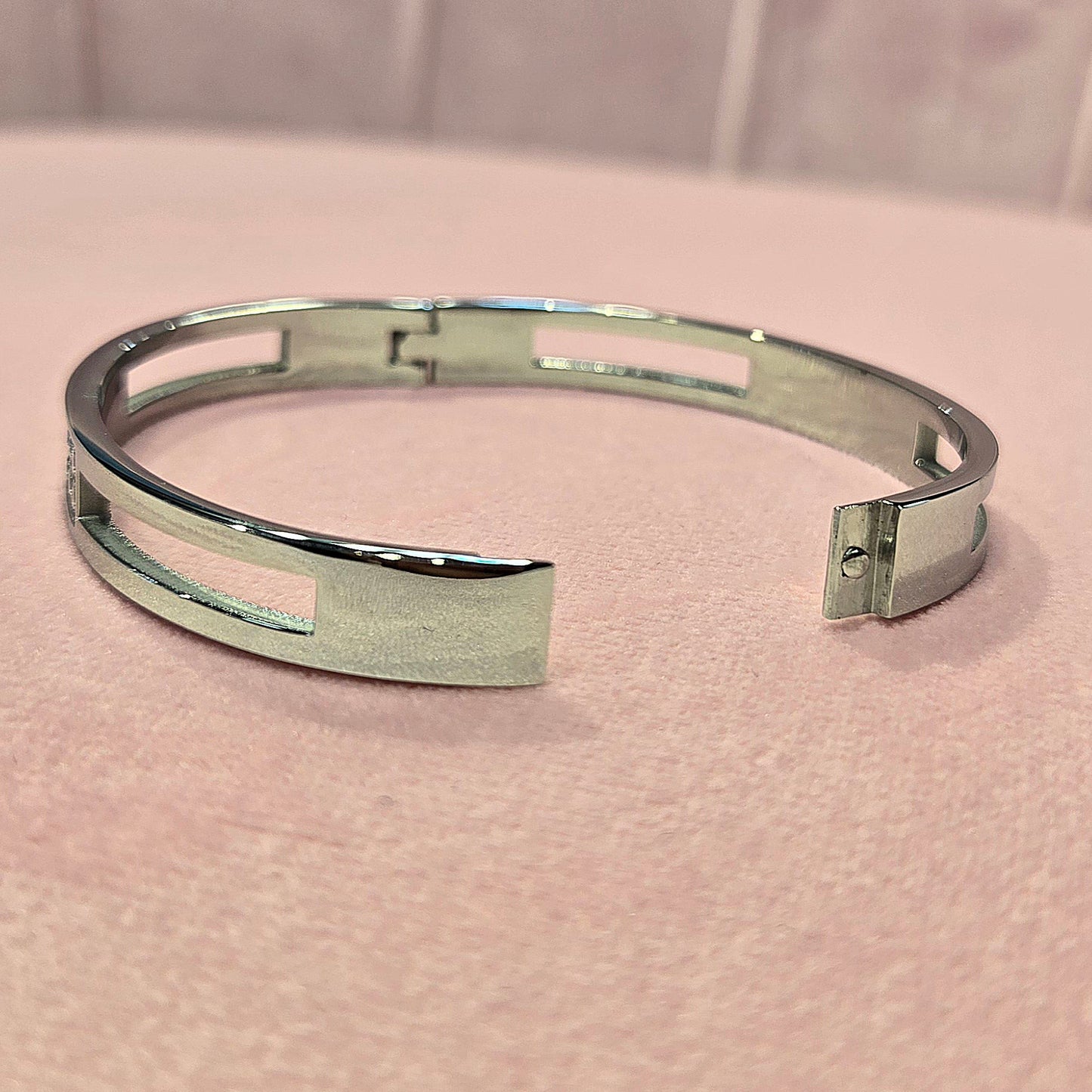 Square Round Cubic Zirconia Bangle Stainless Steel Bracelet