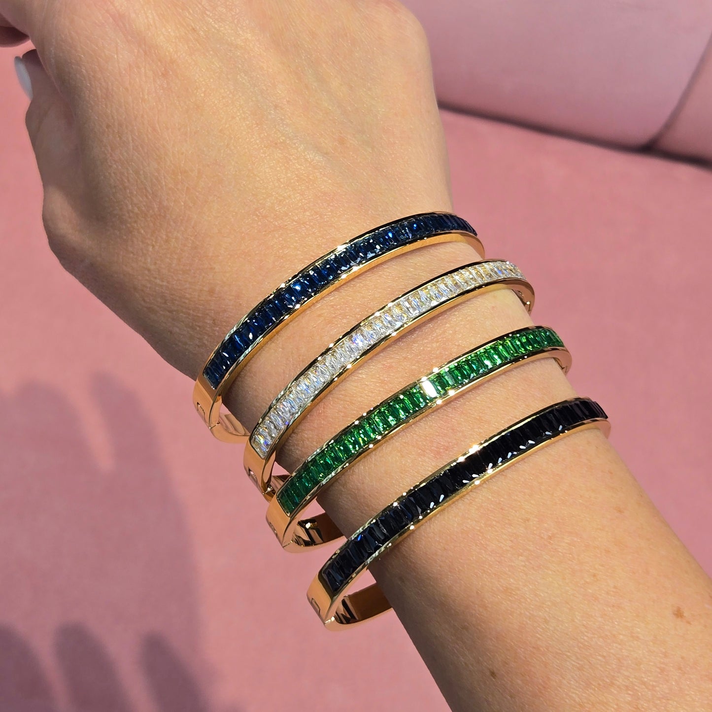 Emerald Colorful Fashion Jewelry Electroplated 18k Gold Plated Stainless Steel Bracelets Bangles