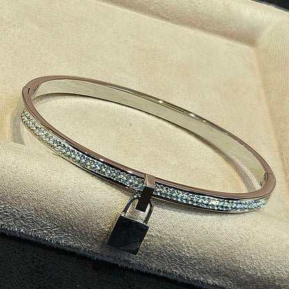 Waterproof Lock Pendant Interleaved Cubic Zirconia Electroplated Stainless Steel Bracelets Bangles