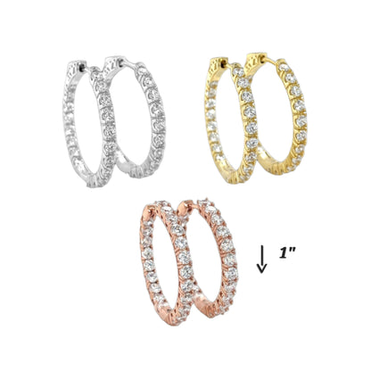 Inside Out Round Zirconia 2mm Eternity Huggie Delicate Hoops Earrings - C2350959