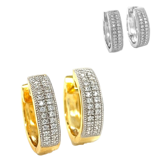 Two Zirconia Raws Sterling Huggie Hoops Earrings - C287289