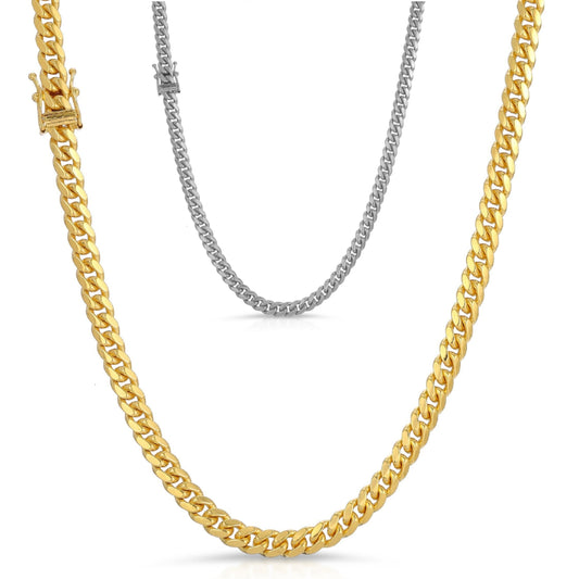 Sterling Solid Plain 14k Gold Plated Miami Cuban Chains Necklaces 18"-24" 3-15mm