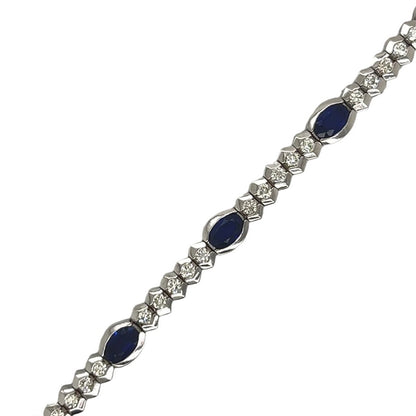 14k White Gold Blue Sapphire Oval Natural Diamond Bracelet