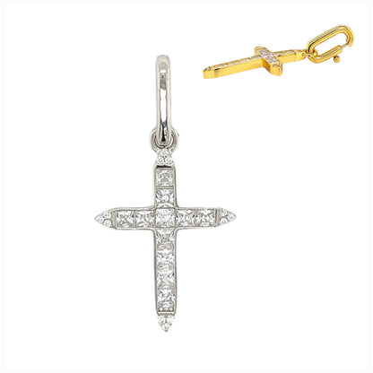 Shine Cubic Zirconia Open Close Bail 1" Cross Pendant Charm - C415889