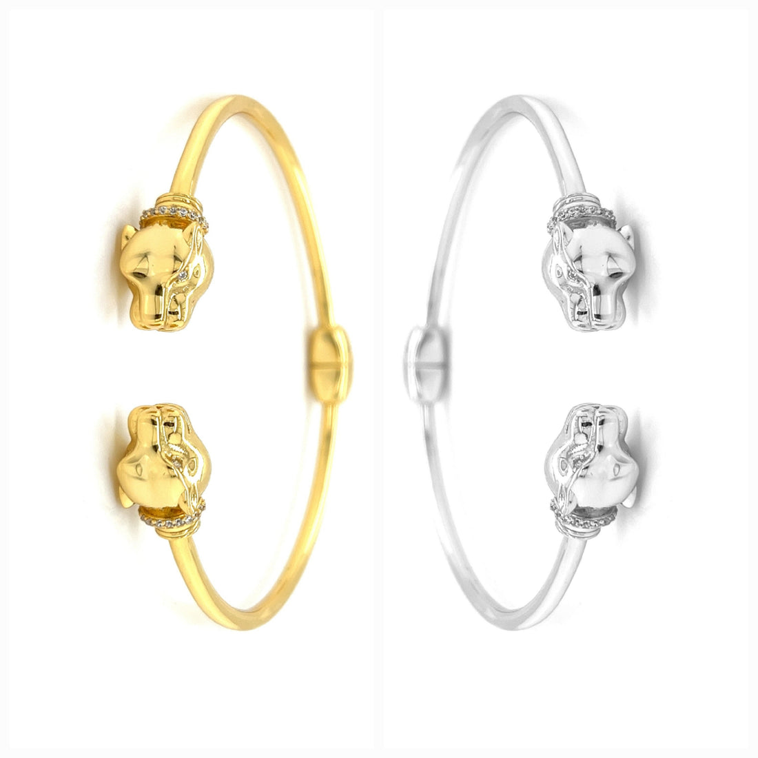 Brazalete con cabeza de leopardo de dos caras de plata 925