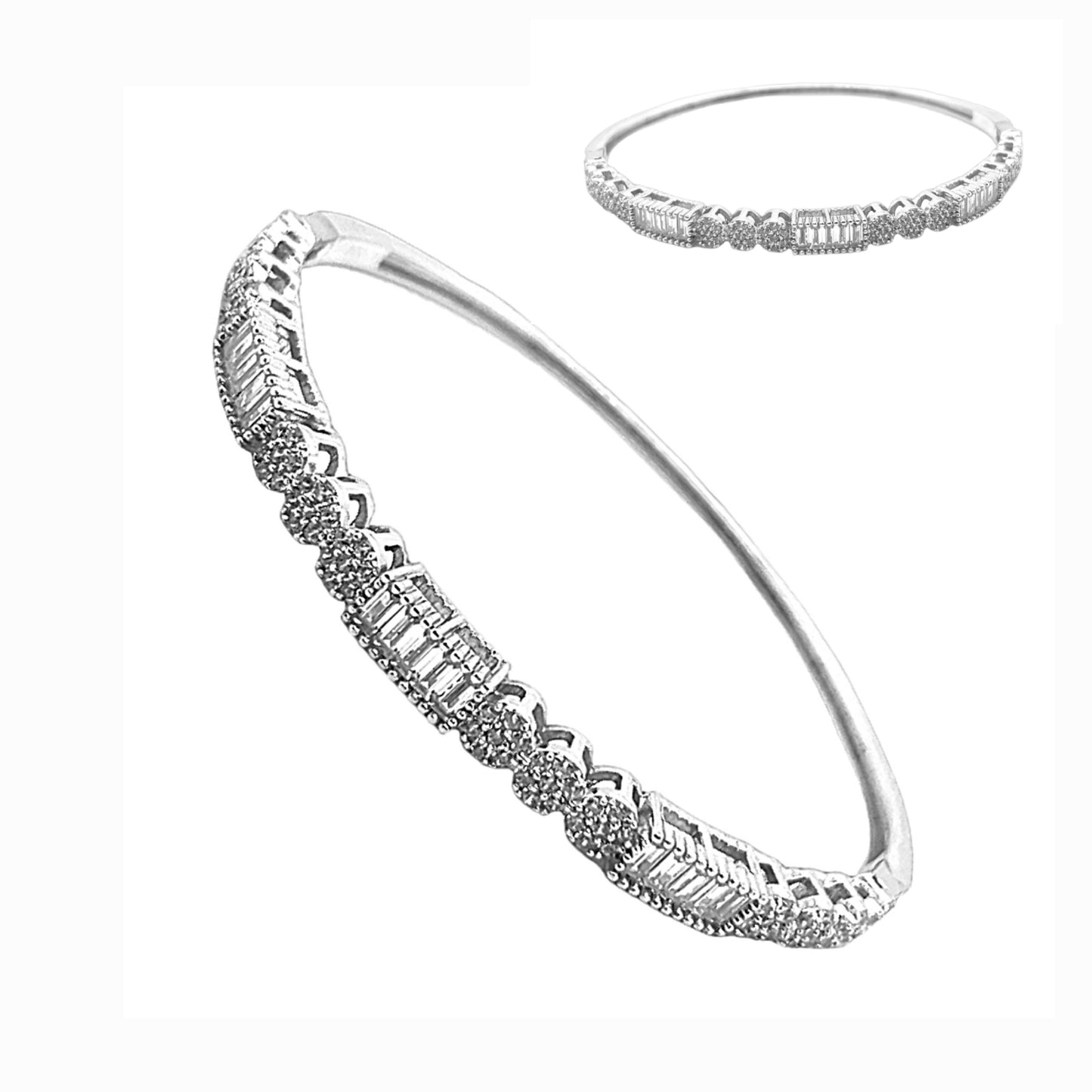 Brazalete de plata 925 con circonitas redondas y baguette