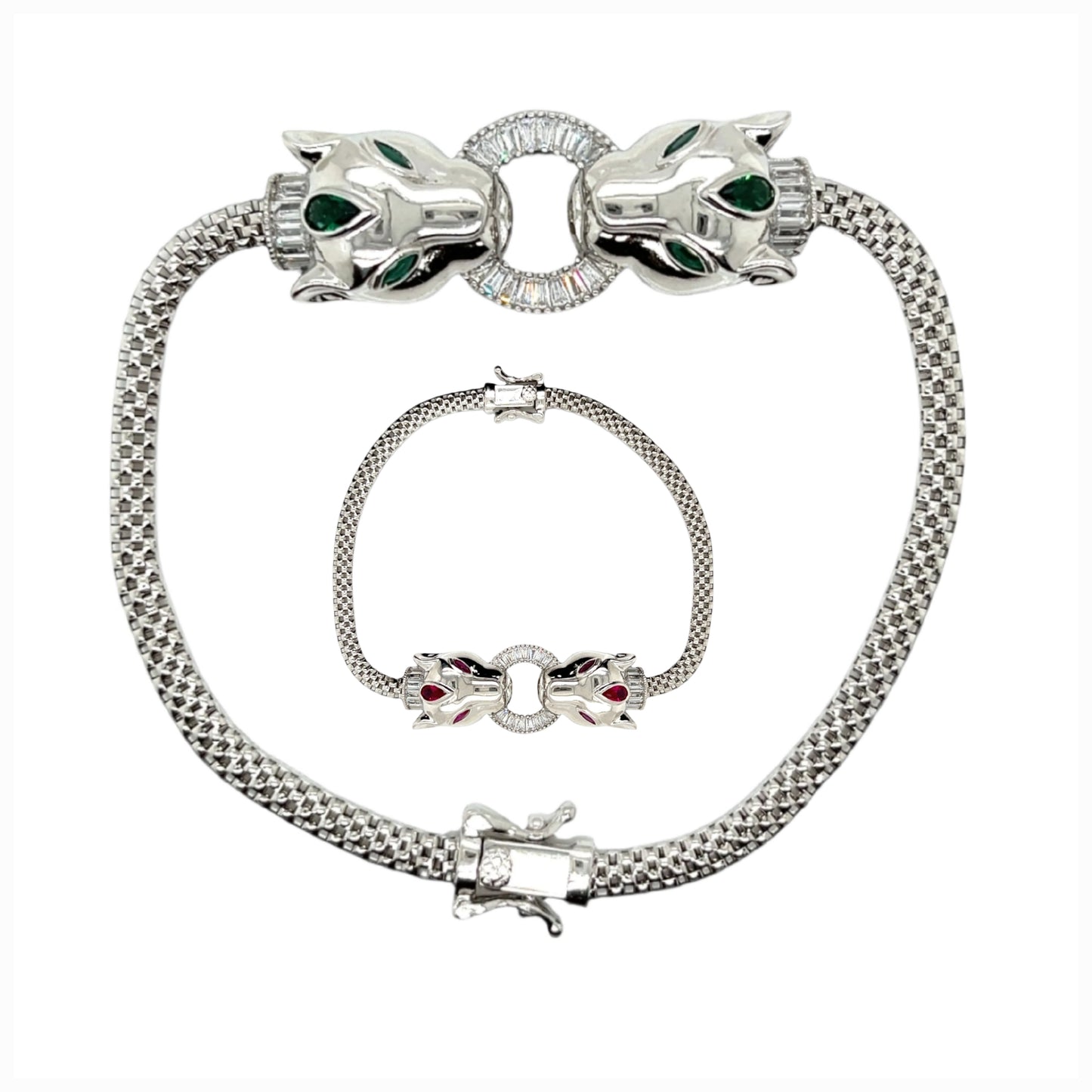 Royal Ruby Panther Lioness Double Headed Snake CZ Bracelet - C3137949