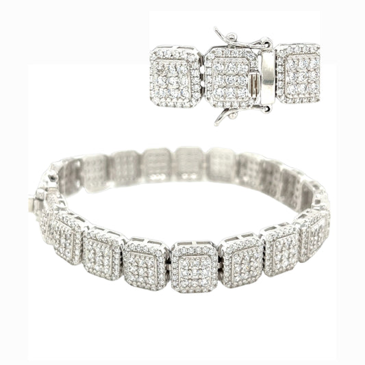 Silver Rhodium Square Cubic Zirconia 8.5" Unisex Bracelet - C303699