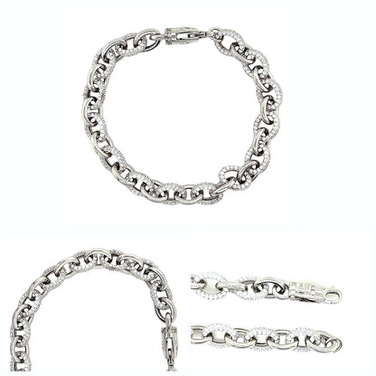 Rolo Punk Fashion Oval Zirconia Plain Sterling Links Bracelet - C300069