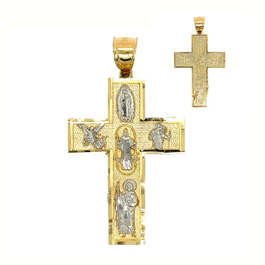 All Saints Religious Solid 14K Gold Faith CrossTwo Tone Charm 2" Pendant