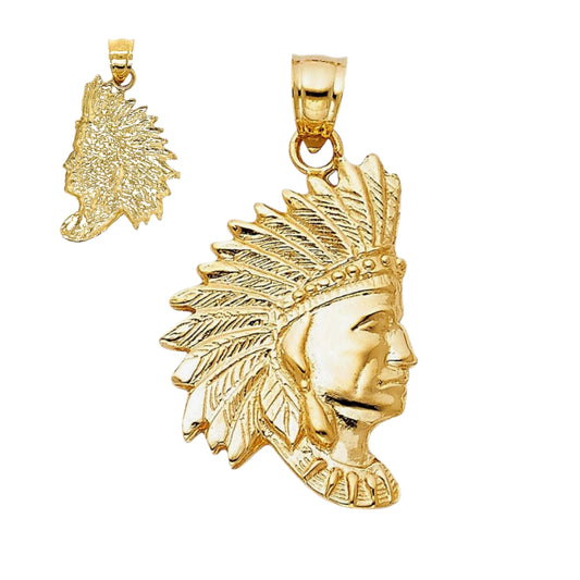 14K Gold Indian Chief Head Plain Apache Face 1" Pendant