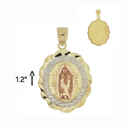 Virgin Mary Ntra Sra De Guadalupe Religious Charm Oval Sparkly Cuts 14K Gold Two Tone Pendant