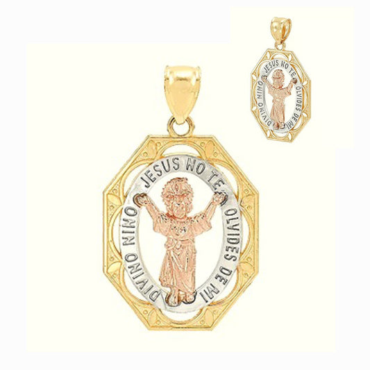 Divino Nino Jesus No Te Olvides De Mi Unisex 14K Gold Two Tone Praying Jesus 1" Charm Pendant