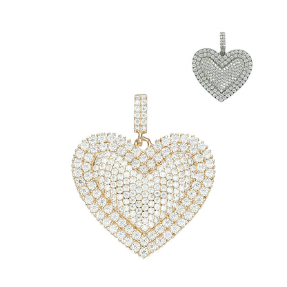 Bubbly Iced Out Round Zirconia Heart Pendant 1" Charm - C415919