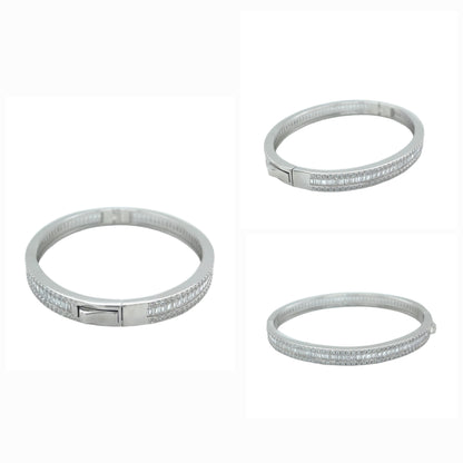 Half Eternity Baguette and Round Cubic Zirconia 925 Sterling Bangle Bracelet -C304899