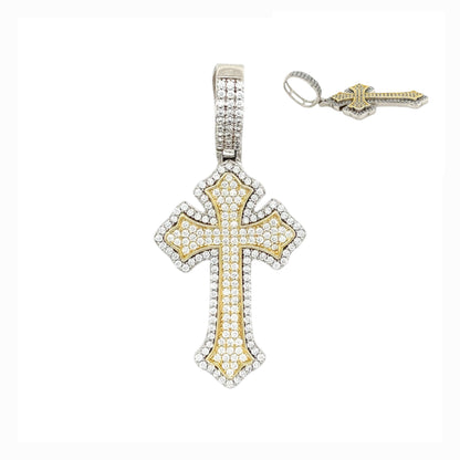 Two Toned Double Cross 1.6" Charm Pendant - C476739