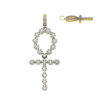 Mens Iced Out Unisex Flower Zirconia Ankh Cross 2.1" Charm Pendan - C424599