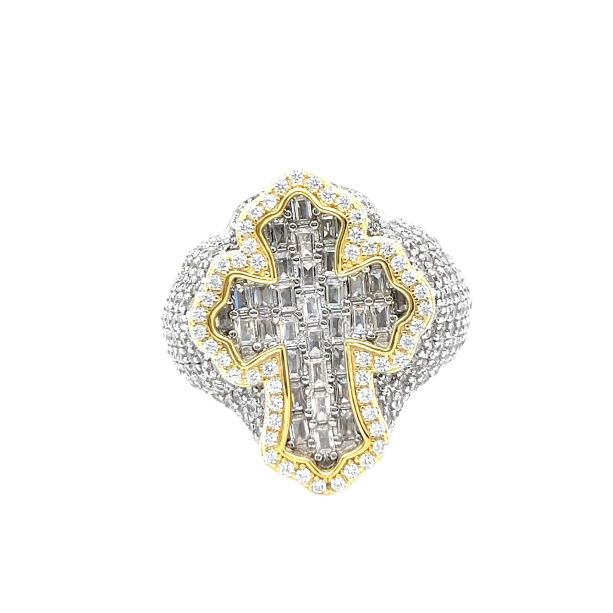 Bling Religious Cross Sterling Pave CZ Men Ring
