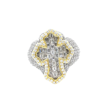 Bling Religious Cross Sterling Pave CZ Men Ring
