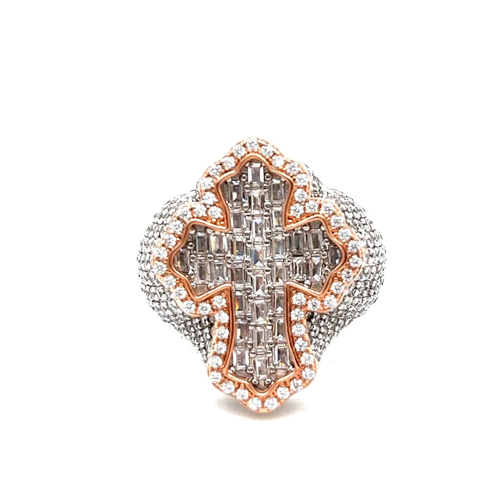 Bling Religious Cross Sterling Pave CZ Men Ring