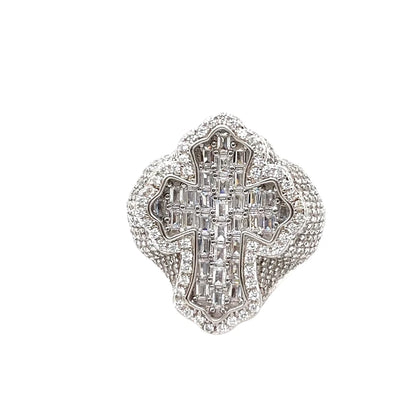 925 Sterling Silver Cubic Zirconia Cross Ring - C106279