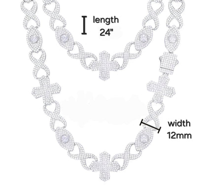 Sterling Silver 925 Moissanite 12mm Infinity Cross Eye Link 18"-24" Chain Necklace - M500019