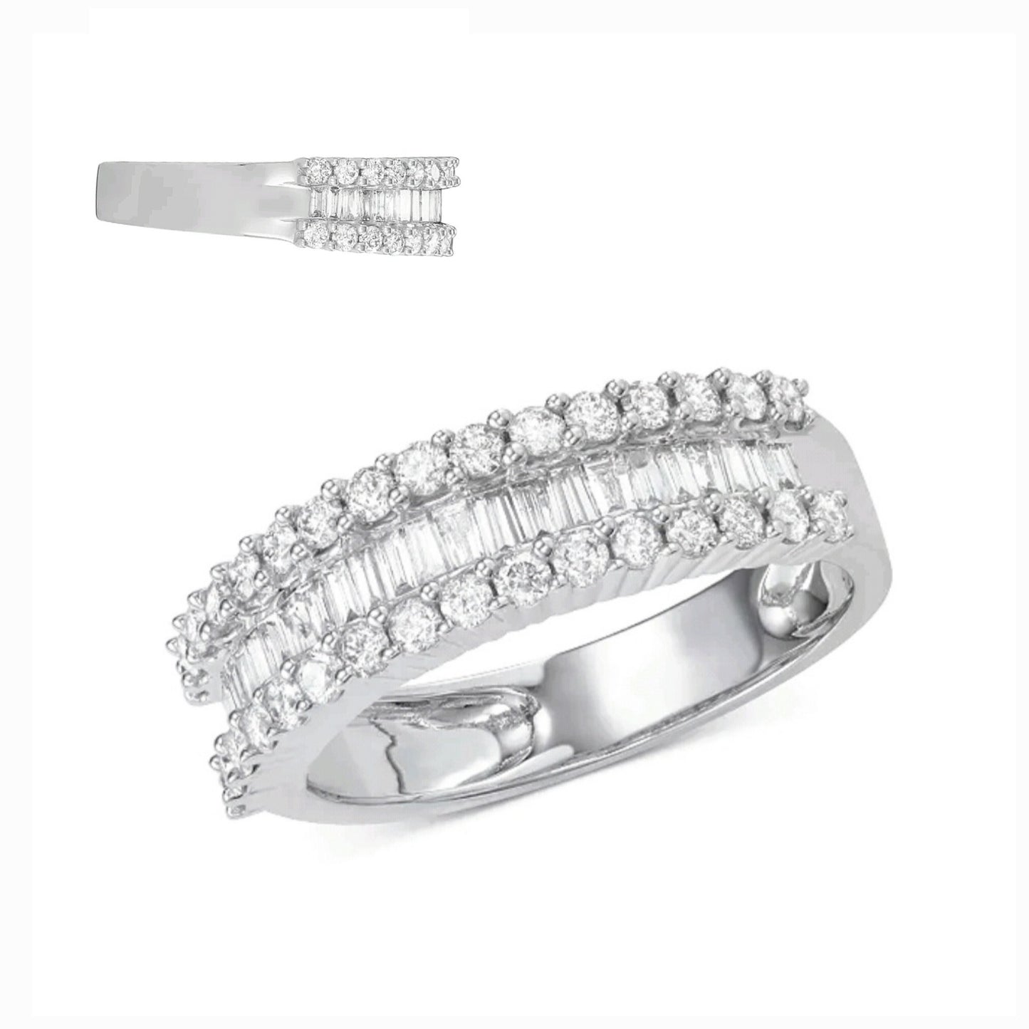 14K White Gold Baguette Cut & Round Natural Diamonds Band RING - 50365