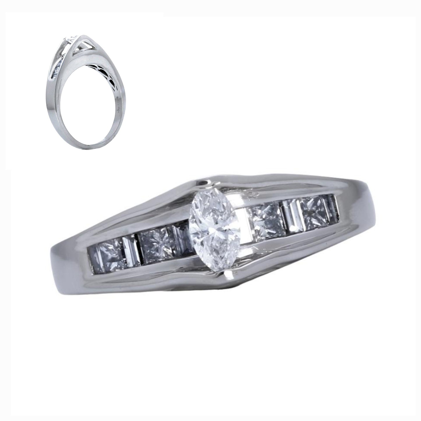 14K White Gold Oval Mountain Center Natural Diamonds Engagement Ring - 28717