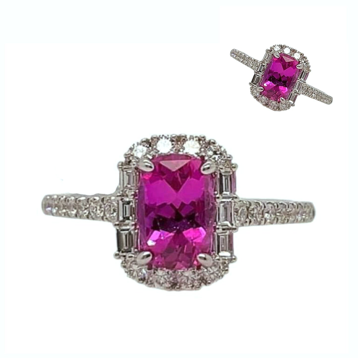 18k White Gold Pink Sapphire Cushion Natural Diamond Engagement Ring 52039