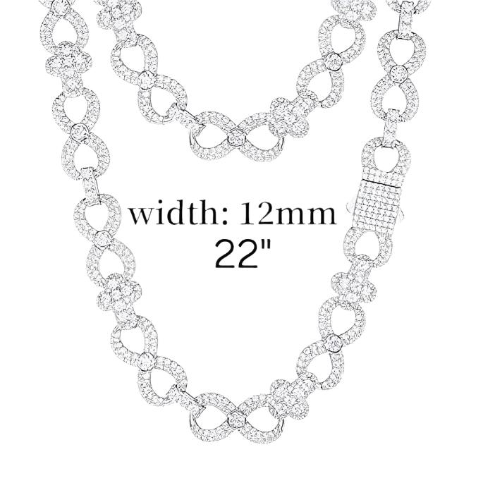 Cubic Zirconia Sterling Silver 925 Cross Infinity Link 12mm Iced Out  18"-24" Chain Necklace - C500039