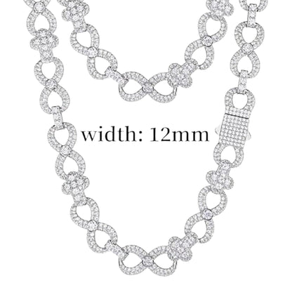 Cubic Zirconia Sterling Silver 925 Cross Infinity Link 12mm Iced Out  18"-24" Chain Necklace - C500039