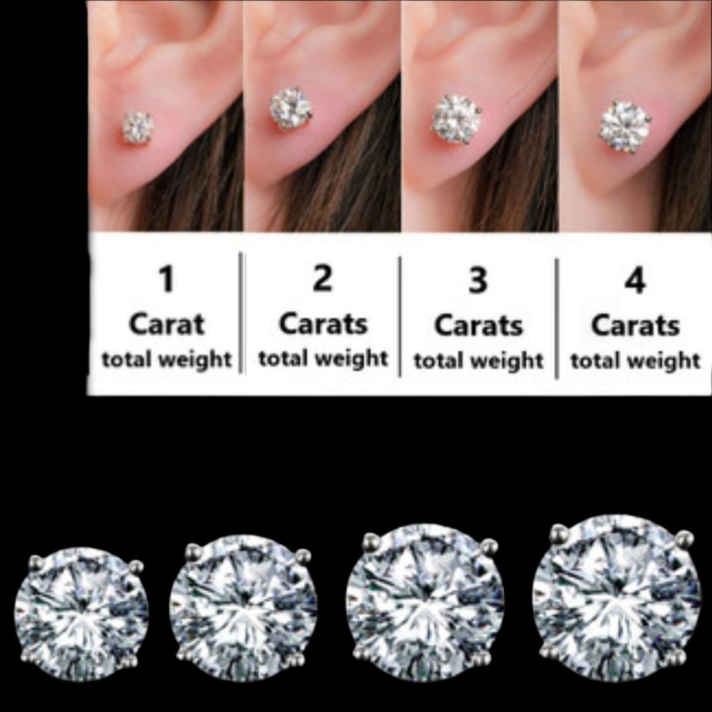 1/2/3/4/6/8CT Moissanite 5/6.5/7.5/8/9/10MM 925 Sterling Silver 4 Prongs Round Stud Earrings - M200029-round